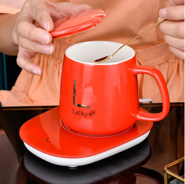 PeakHaven Electric Coffee Warmer Coaster and Mug Set - Red