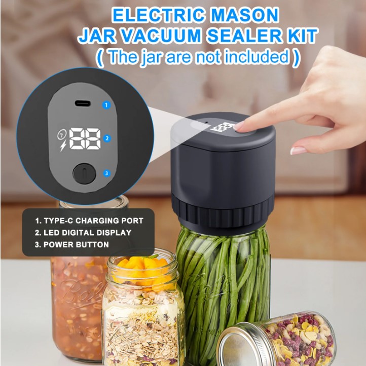 PeakHaven Automatic Electric Mason Jar Vacuum Sealer Kit - Black