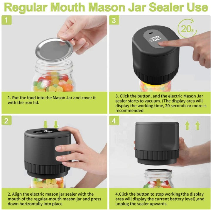 PeakHaven Automatic Electric Mason Jar Vacuum Sealer Kit - Black
