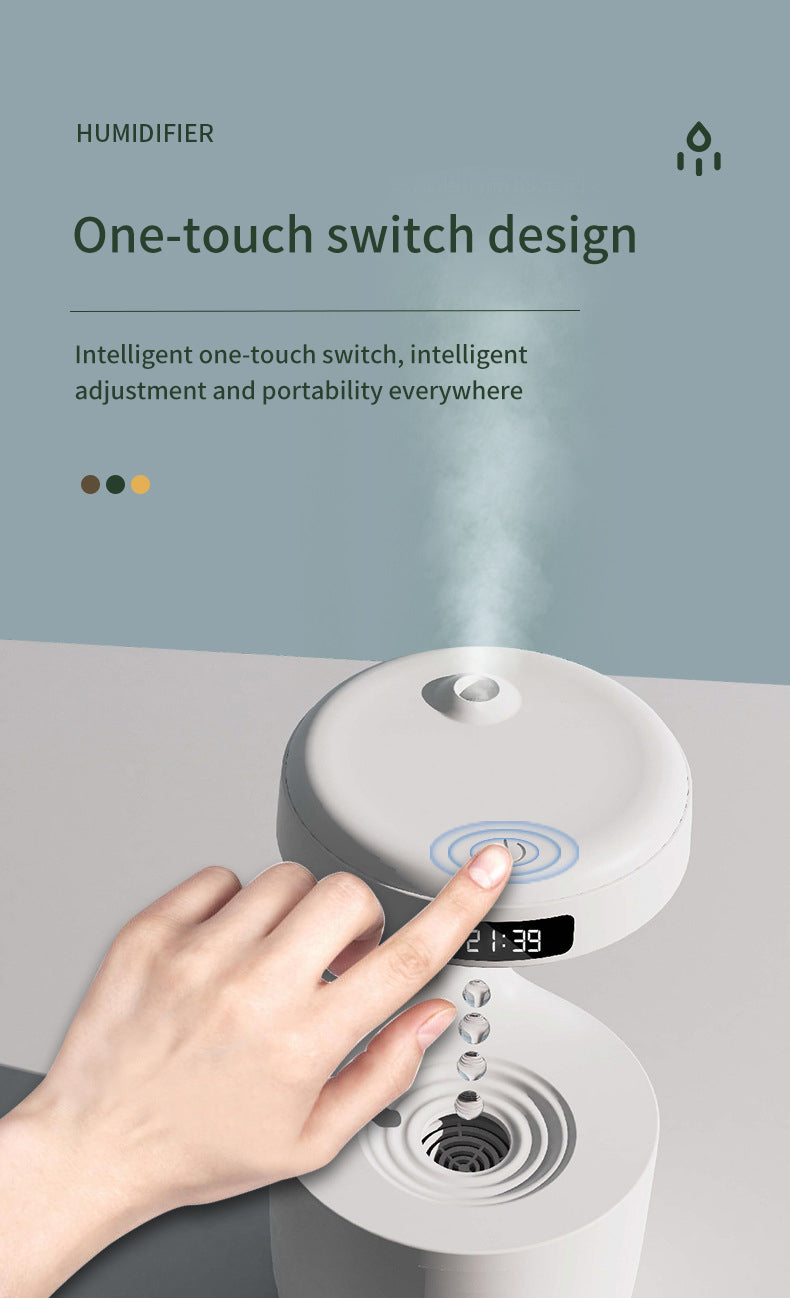 PeakHaven Water Drop Backflow Anti gravity Humidifier LED Time Display