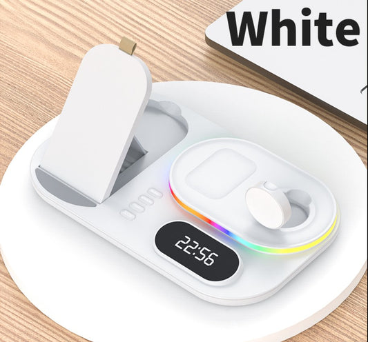 PeakHaven 3in1 30W Wireless Charger with Clock, Fast Charging RGB Atmosphere Light - White