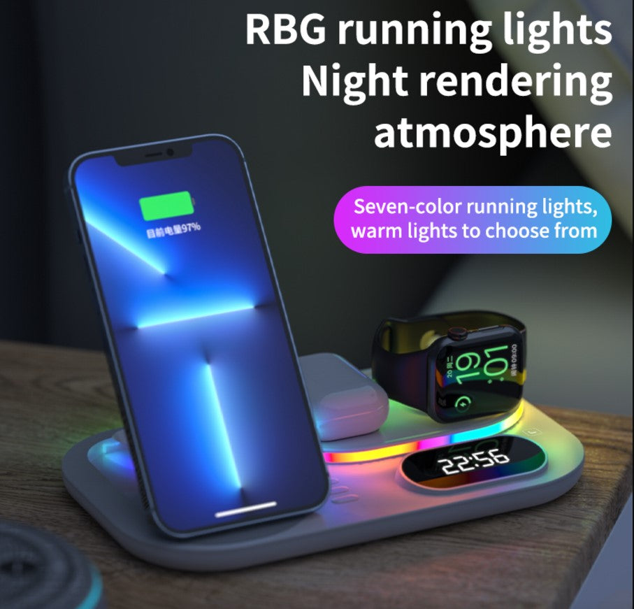 PeakHaven 3in1 30W Wireless Charger with Clock, Fast Charging RGB Atmosphere Light - Black